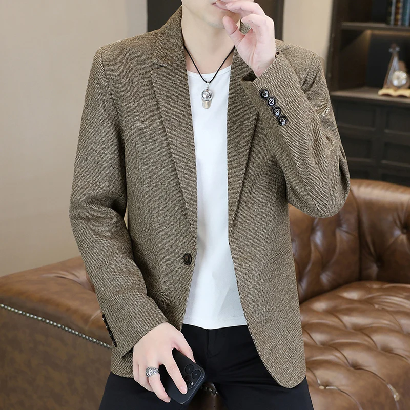 

Блейзер, новый мужской модный повседневный однотонный пиджак для путешествий на открытом воздухе, кемпинга, свадьбы, для похудения, повседневный однотонный пиджак в корейском стиле