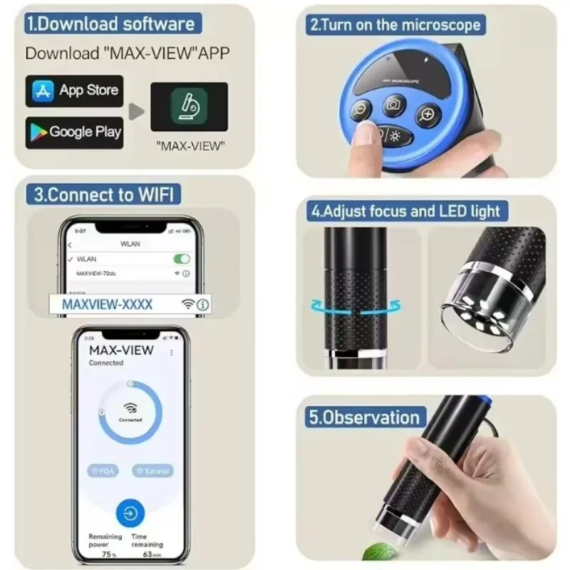 High Quality 50X-1000X Wireless Digital Microscope Wifi Endoscope Camera Handheld Microscope For IOS Android PC Inspection