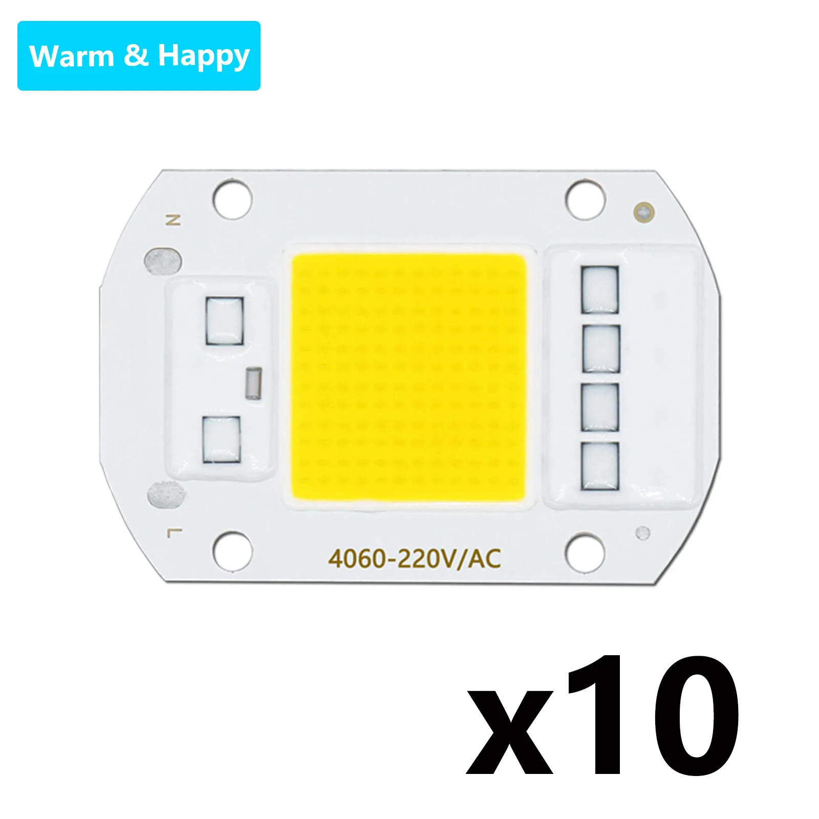 Chip LED COB de 10 piezas, 50W, AC220V, sin necesidad de controlador, Chip IC inteligente, 3000k, 4000k, 6500k, para foco reflector LED