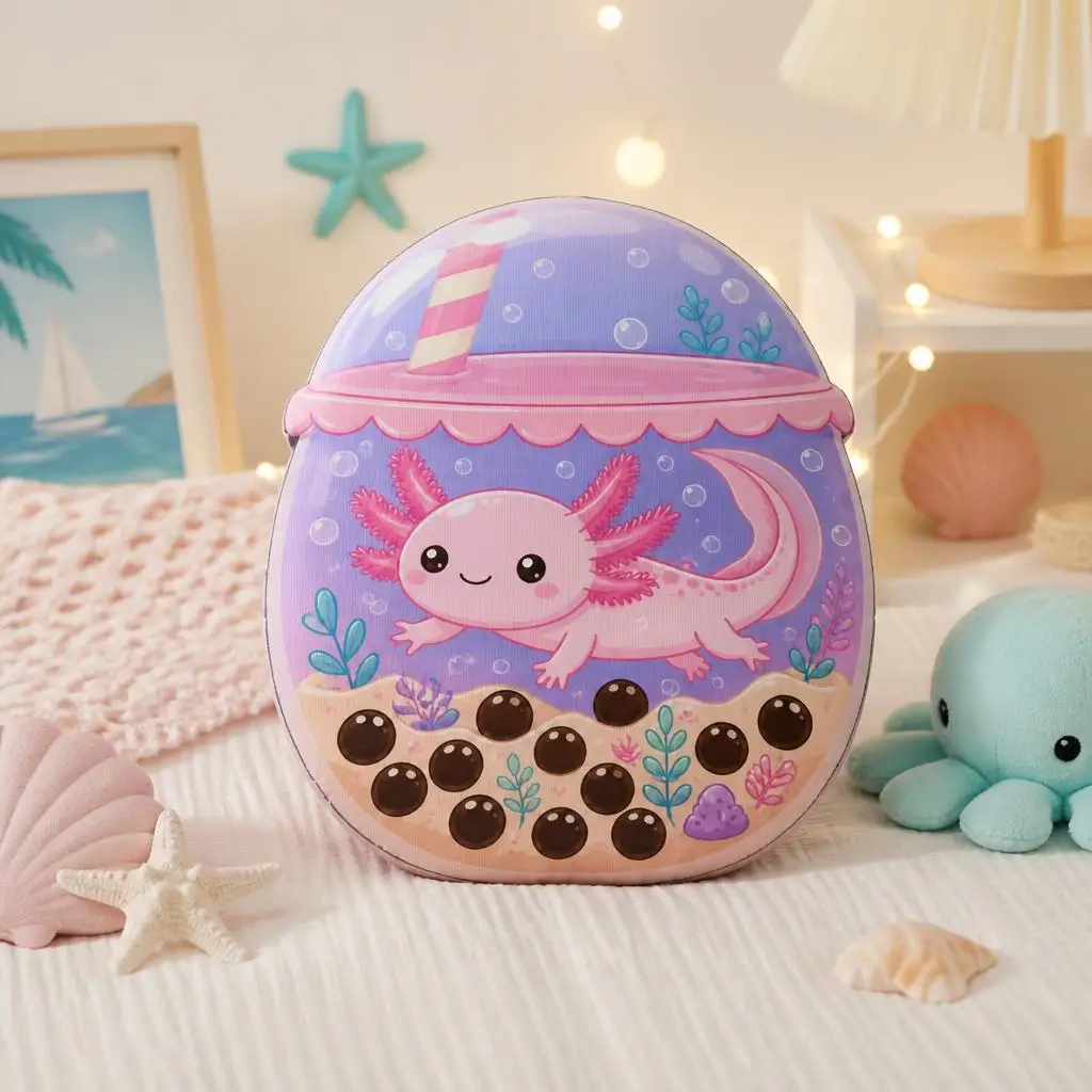 Cute Axolotl Boba Tea Plush Pillow Kawaii Aquarium Cushion Pink Salamander Stuffed Throw Pillow for Sofa Bedroom Decor Gift