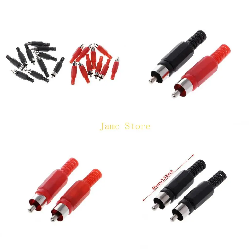 

LX0B 20 Pcs Black Red Solder RCA Male Plug o Video Adapter Connector
