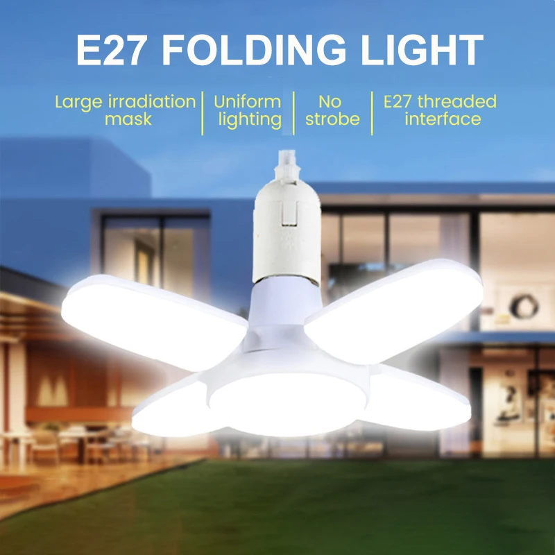 

E27 Fan Shaped Foldable LED Bulb 40 Bulbs Deformation Suitable For Homes Warehouses and Garages Bright White Light 28W