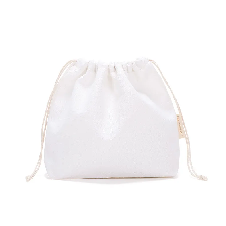 27*20cm Solid Drawstring Bag Pockets Eco Reusable Canvas Shopping Bags Women Travel Storage Bag Cotton Tote Pouch Jewelry Bag
