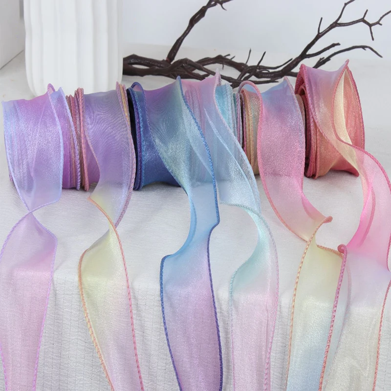 10 Yards 4 cm schillerndes Fischschwanz-Kanten-Oganza-Band für DIY-Kopfbedeckung, Hut, Dekor, Geschenkverpackung, Bastelzubehör, Nähzubehör