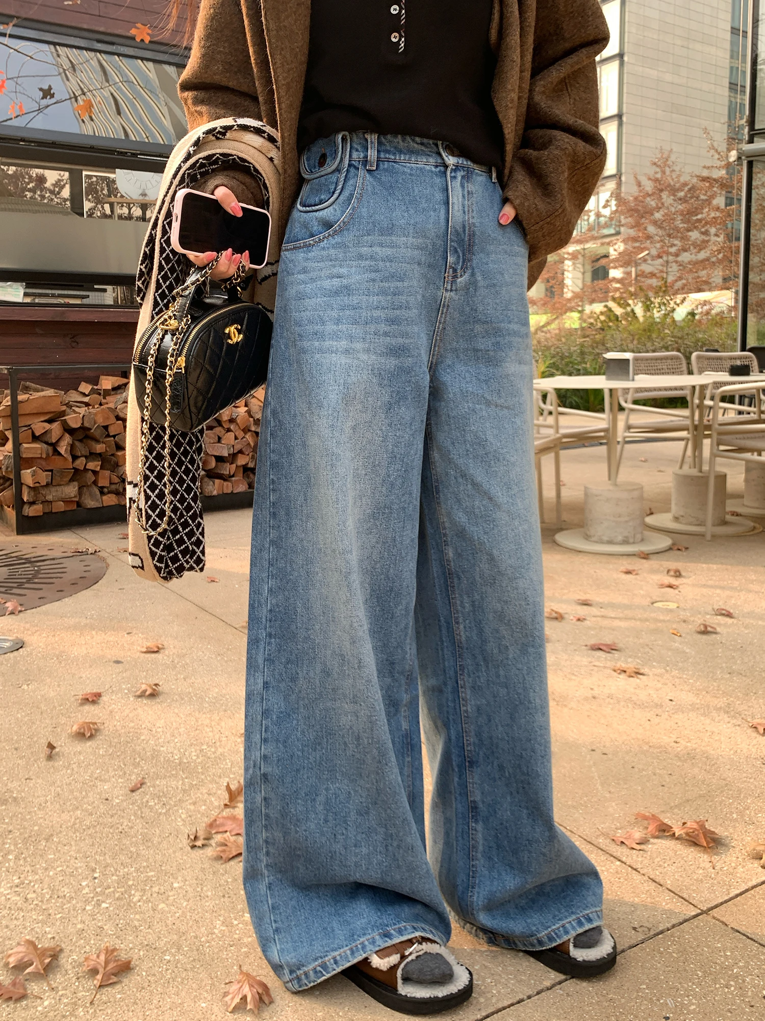 

NAZ хлопковые джинсы с высокой талией в стиле ретро, модные прямые брюки для женщин больших размеров, зимняя повседневная одежда