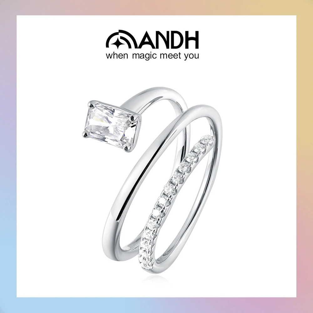 

ANDH D Color VVS1 Moissanite Ring for Women Stylish Geometric Multi-Layer Design Sparkling Diamond Bands Elegant Jewelry