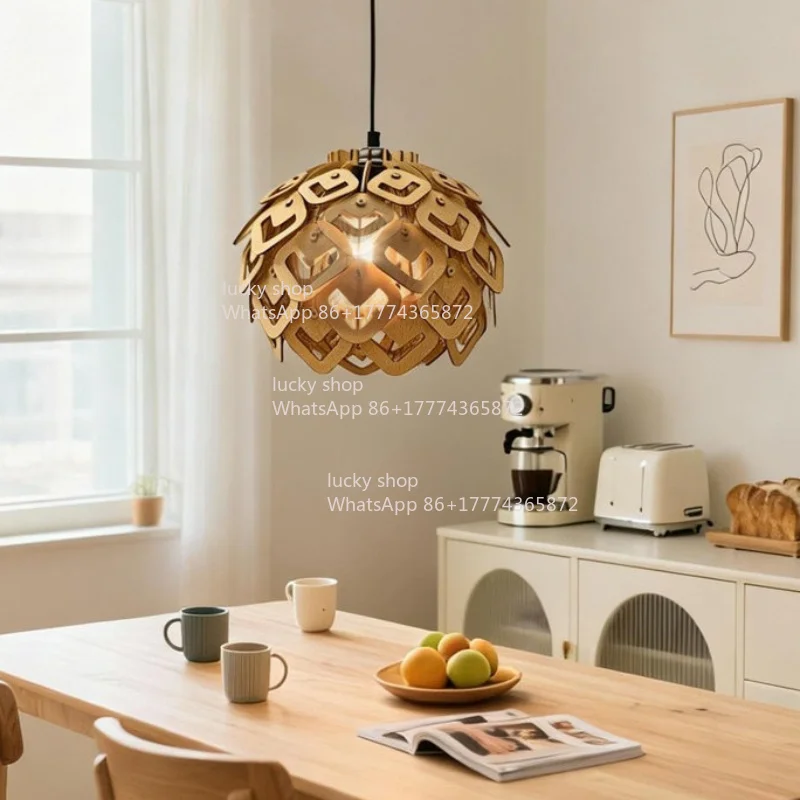 Wooden Pine Cone Chandelier Log Bedroom  Restaurant Front Desk Store Commercial Lamp Fruit Lamp