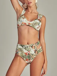 Maillot de bain 2 pièces imprimé floral pour femmes, micro bikini, style plage, sexy, dos nu, imbibé, kimono, 2023