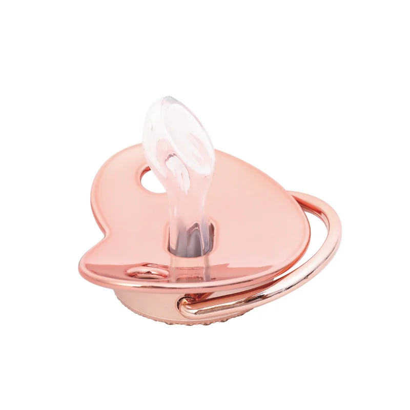 Baby silicone pacifier with lid and chain, rose gold English letters, suitable for babies aged 0-36 months, BPA free