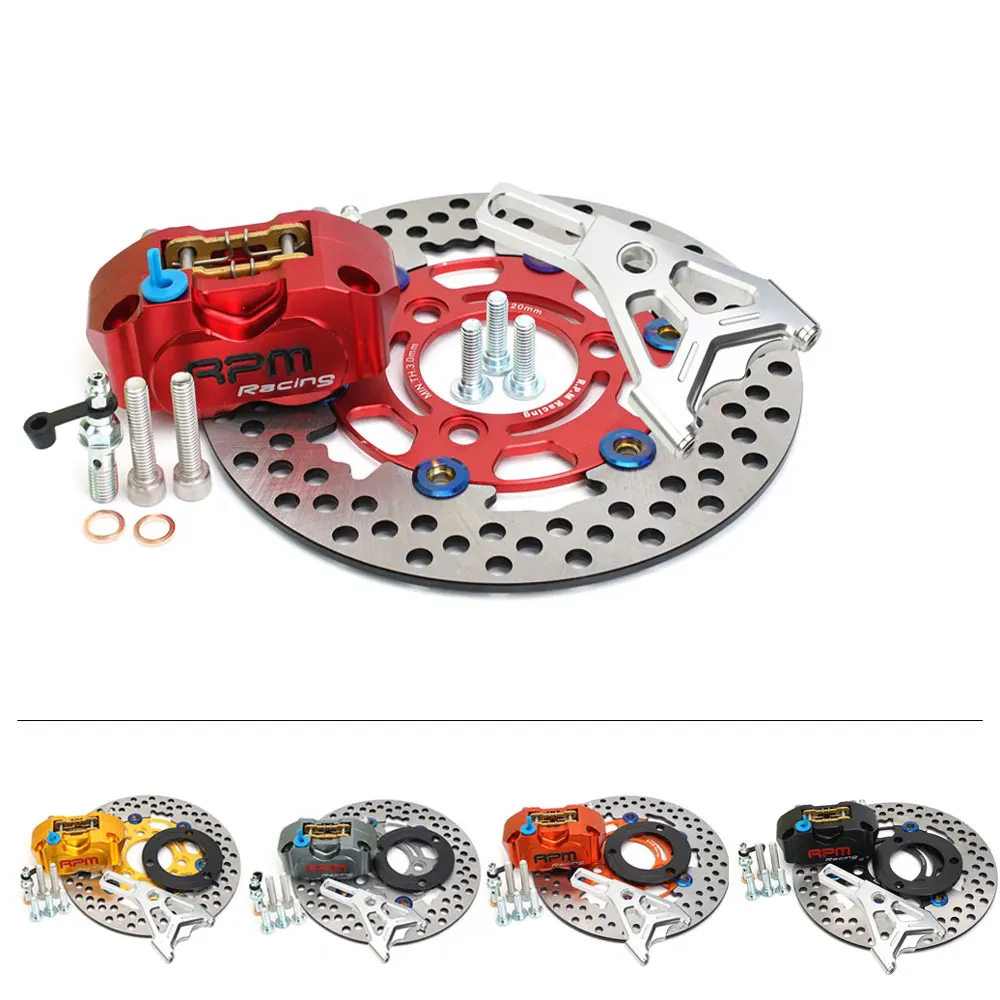 Rear RPM 220mm Brake Caliper Disc 3 Hole Rotor Disk Set Radial Mounting 4 Piston Universal for Pitbike Street Bike Honda Yamaha