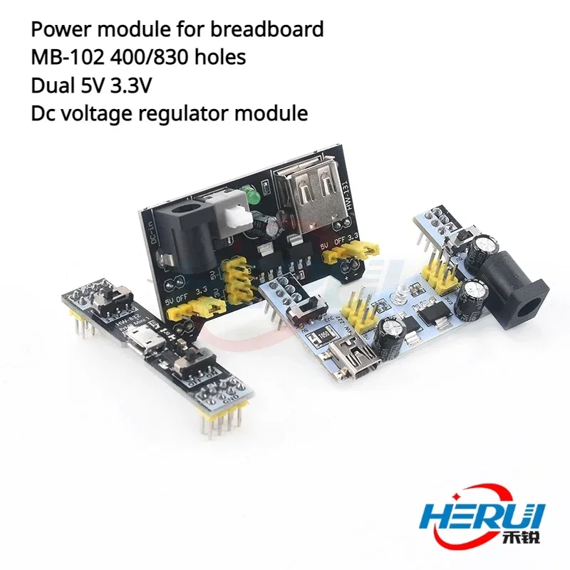 Power module for breadboard MB-102 400/830 holes Dual 5V 3.3V Dc voltage regulator module