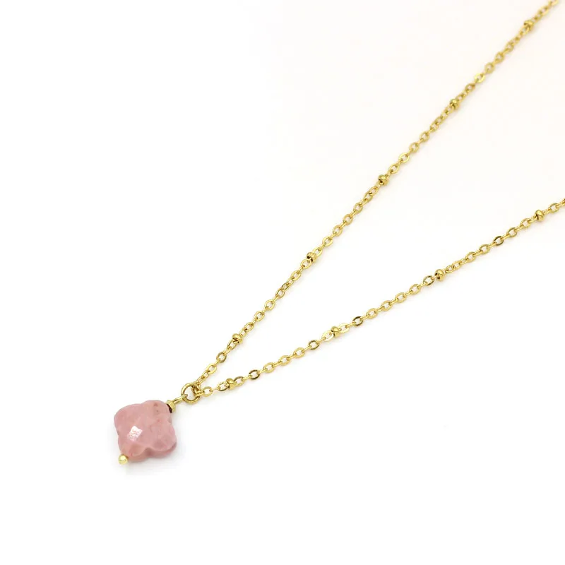 Cut Gemstone Natural Stone Clover Pendant Necklace For Women Stainless Steel Gold-plated Chain Choker Trendy Jewelry