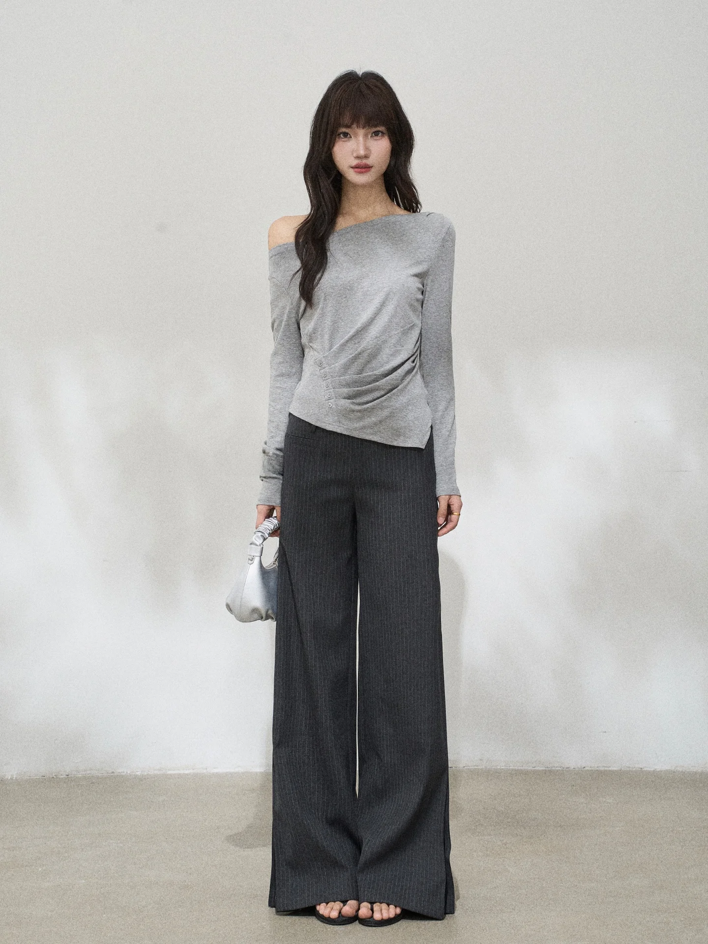 

Элегантные женские брюки прямого кроя с широкими штанинами, повседневные, весенние, в полоску, с пуговицами на талии, в корейском стиле