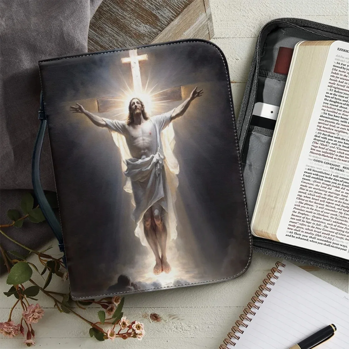 

Bible Bag Jesus Graphic Print Handbags for Ladies Christianity Portable Study Book Holy Storage Boxes Women's Genuine Leather