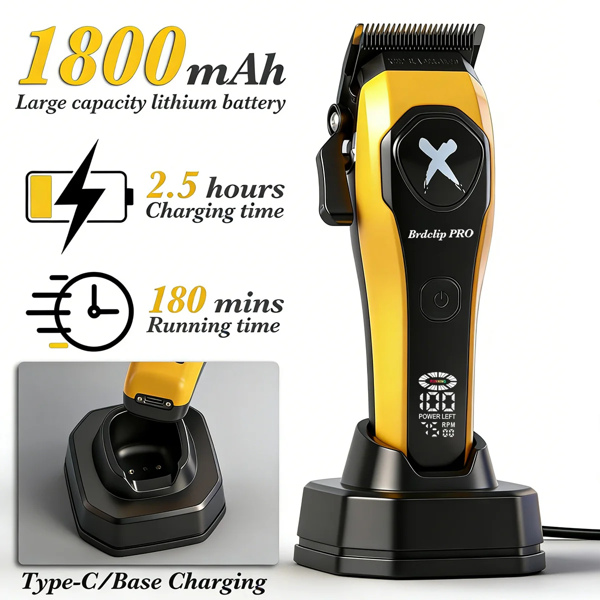 Professional BRDCLIP Barber Cordless Hair Clipper Kit DLC Ceramic Moving Blade Trimmer 75000RPM Grooming Tool Brushless Motor view 4