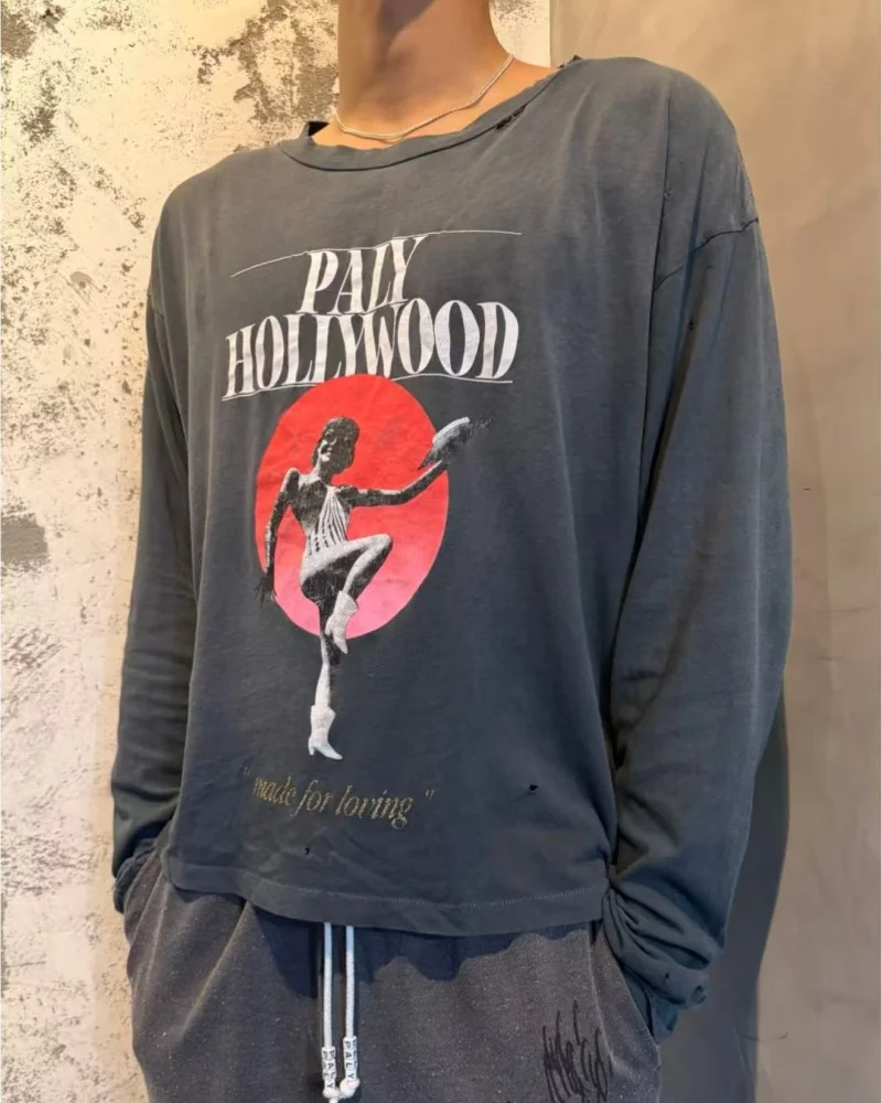 Paly Myra BreckenridgeTrendy High Street Retro Hip-Hop Washed Fall Men's Women's Printed Long-Sleeve T-Shirt Tops