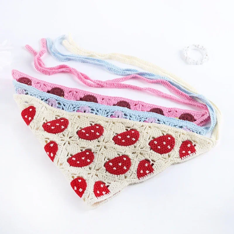 Retro Handmade Crochet Headband Women Butterfly Cherry Mushroom Knitted Hair Bands Bandana Headwrap Hair Accessories