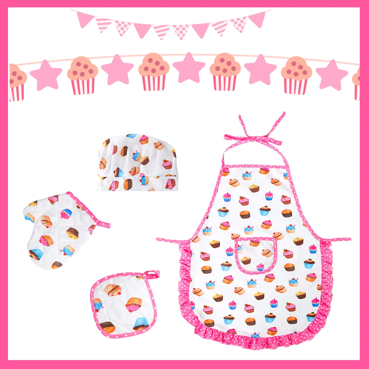 Cooking Apron Gloves Hat Set  Happy 1st Birthday Party Decorations Adults Favors Gifts Baking Cake Set Baby Shower Girl Supplies