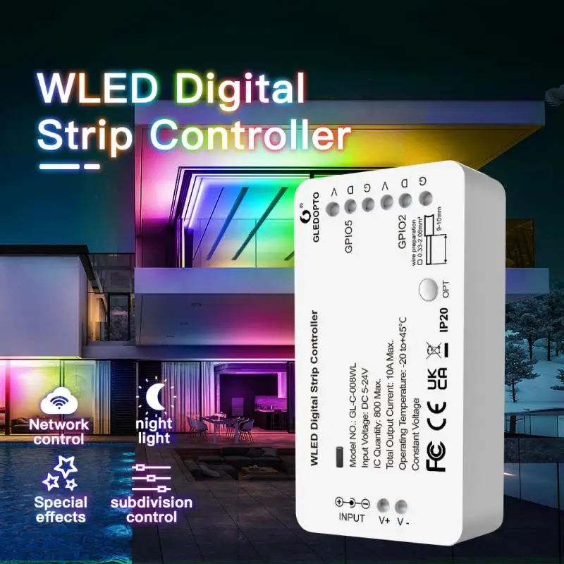 GLEDOPTO WLED 5-24V WS2812B WS2811 SK6812 TM1814 WS2813 WS2815 LED Light Strip Controller APP Control 100 Dynamic Lighting Modes