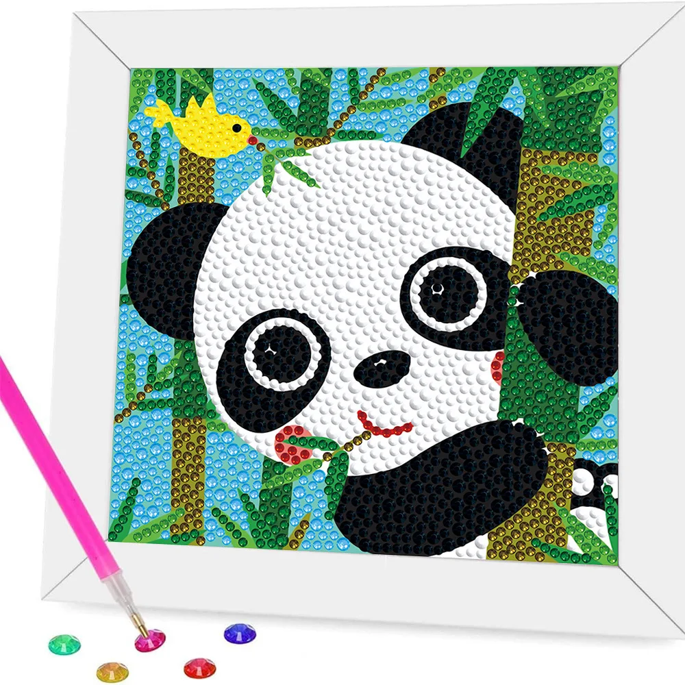 

DIY Creative Handcrafted Diamond Painting for Children, Featuring a Cartoon Panda Girl Toy. Adorable Full-diamond Sticker Art