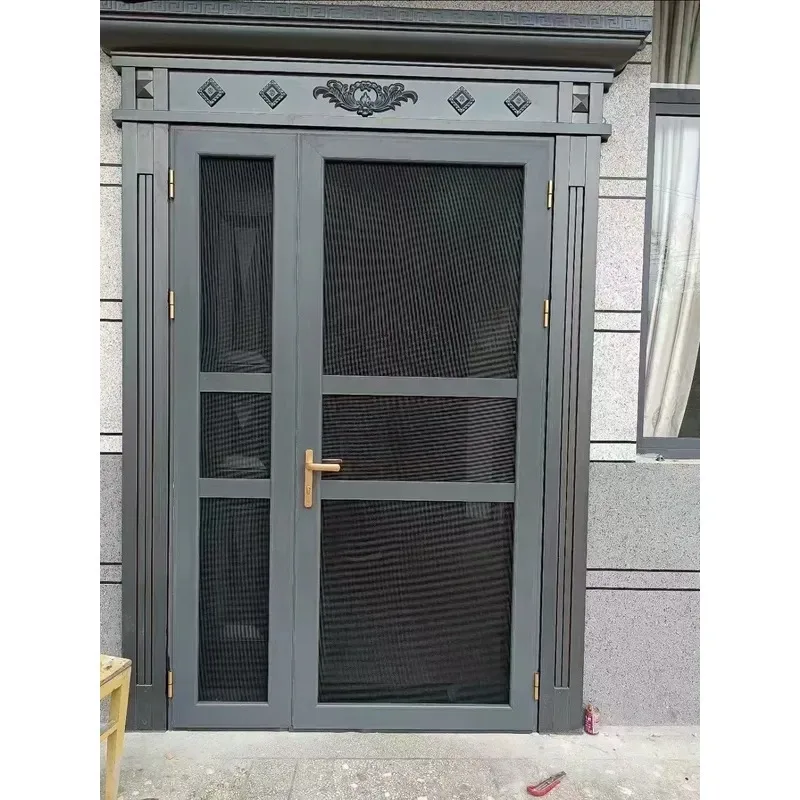 Aluminum Alloy High Definition Diamond Mesh Screen Door Anti Mosquito Mouse Ventilation Anti Theft with Lock Automatic