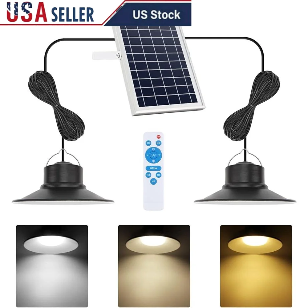 

Solar Indoor Outdoor LED Pendant Lights Dimmable 3 Color Temperature with Remote Control IP65 Waterproof Gazebo Lighting Set
