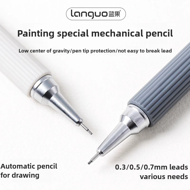 

LANGUO Soft Grip Metal Mechanical Pencil 0.3/0.5/0.7mm Low Gravity Drawing HB Pencil Set with Leads Office School Art Supplies