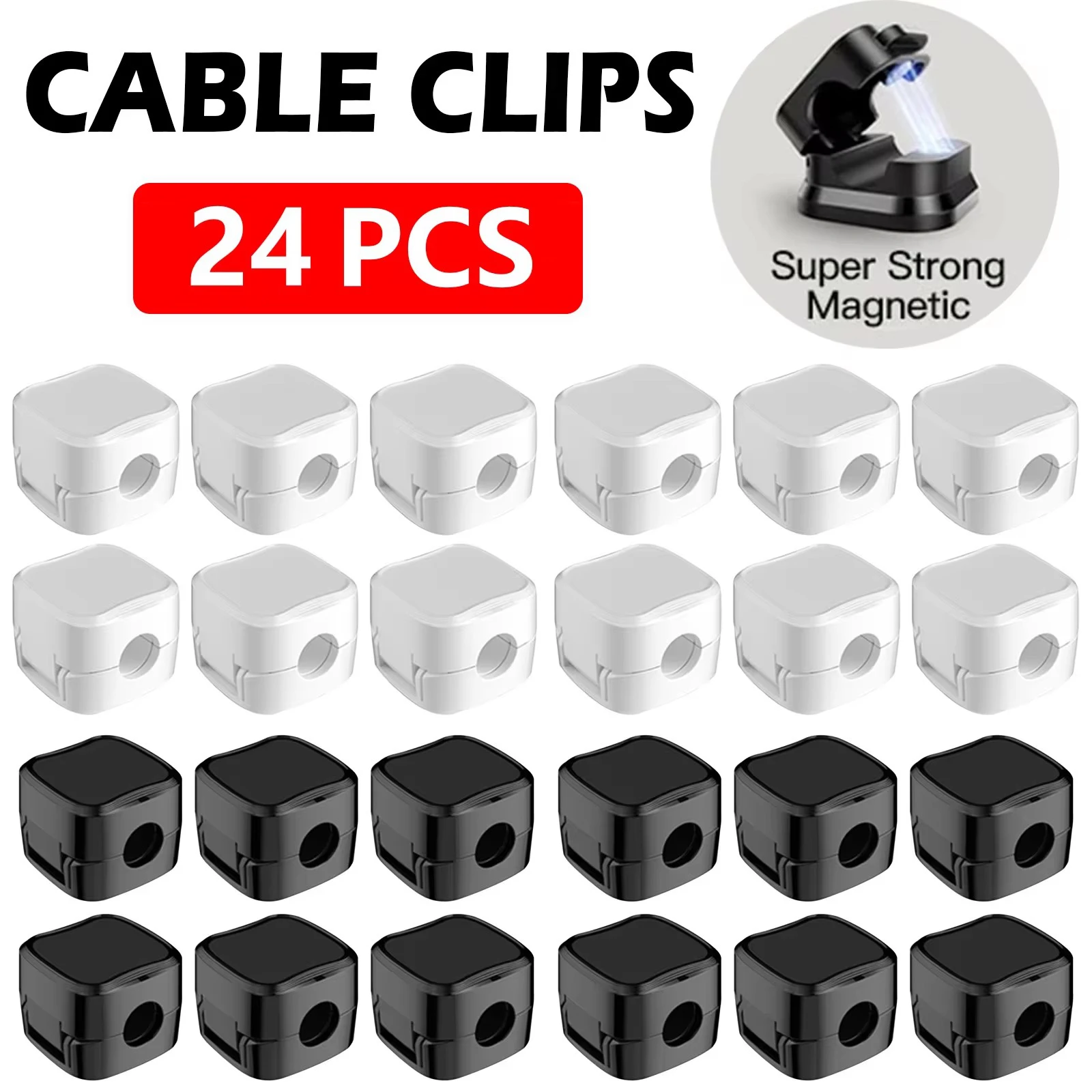 

24/12PCS Magnetic Cable Organiser Clips Cable Management Wire Manager Cord Holder Charging Cable Winder Wall Mounted Hook