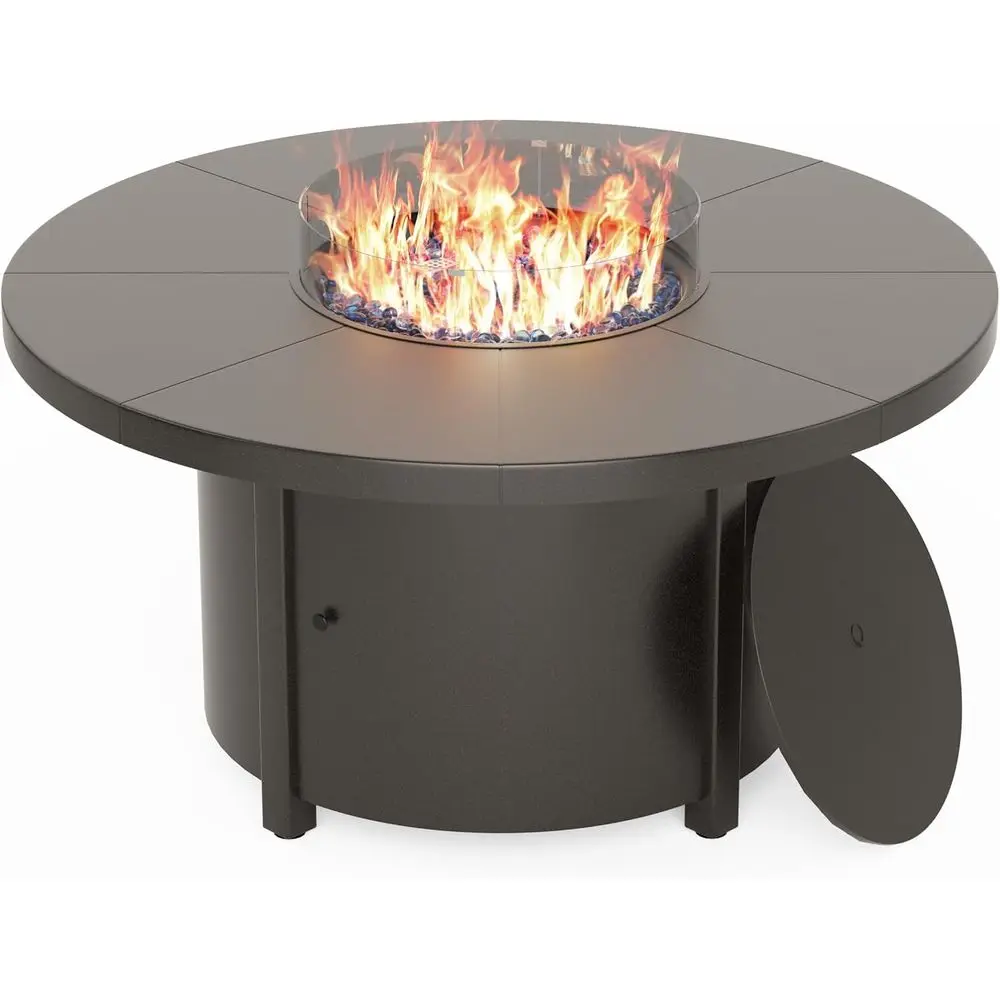 

Круглый газовый стол-костровище 48 дюймов с автоматическим поджигом, стеклянной вставкой, крышкой и чехлом для патио или сада