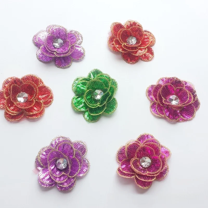 3D Flower Patches Sequin-Bead Embroidery Patches Lace Fabric DIY Trim for Clothing Accessories