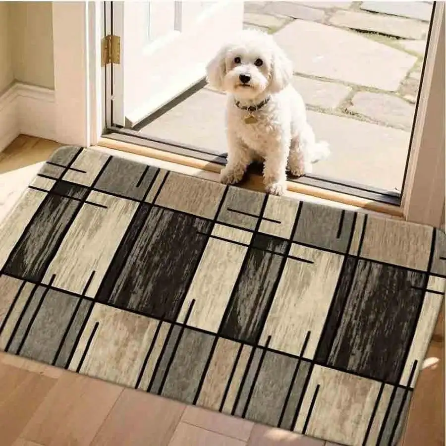 1pc Flannel Floor MatModern Abstract Geometric Wood Grain Print Floor Mat Non-Slip Area Rug For Home DecorNon-Slip, Machine Washable, Soft Area Rug For Home