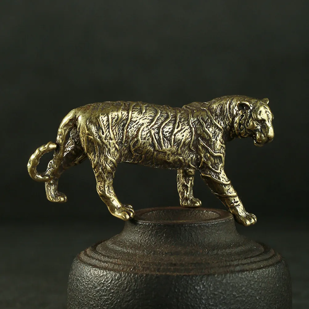 Brass Tiger Ornament Sturdy Retro Animals Decoration Rustic Zodiac Tiger Craft Desktop Office Home Brass Animals Decoration view 5