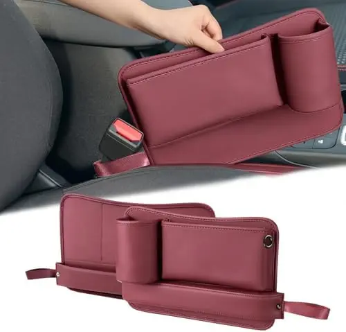 

Car Seat Gap Filler Organizer 2 Pack – Red, 3-in-1 Removable Cup Holder & Storage for SUV Truck