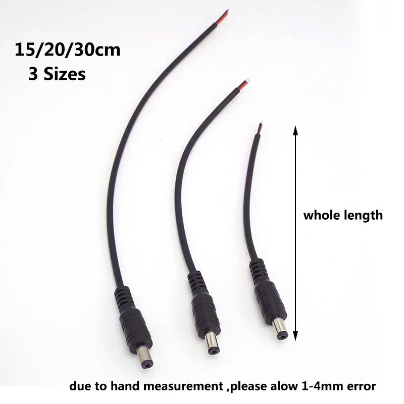 15/30 ซม.2pin ลวด DC ชายหญิงปลั๊กแจ็ค 22awg แหล่งจ่ายไฟ Pigtail Cable 12V 5.5x2.1 มม.ปลั๊กอะแดปเตอร์สําหรับแถบกล้องวงจรปิด
