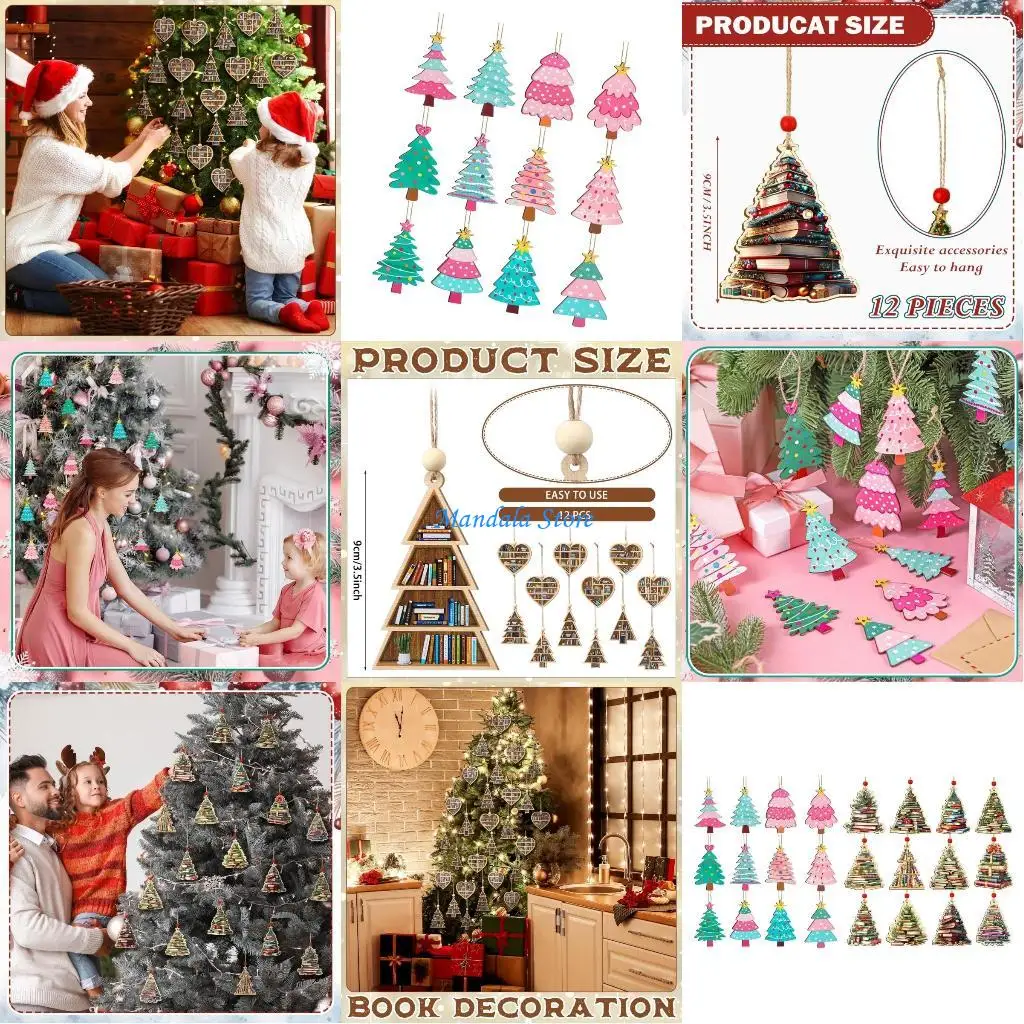 

U2JC Christmas Wooden Ornament Set Hand Carved Designs For Tree And Fireplaces