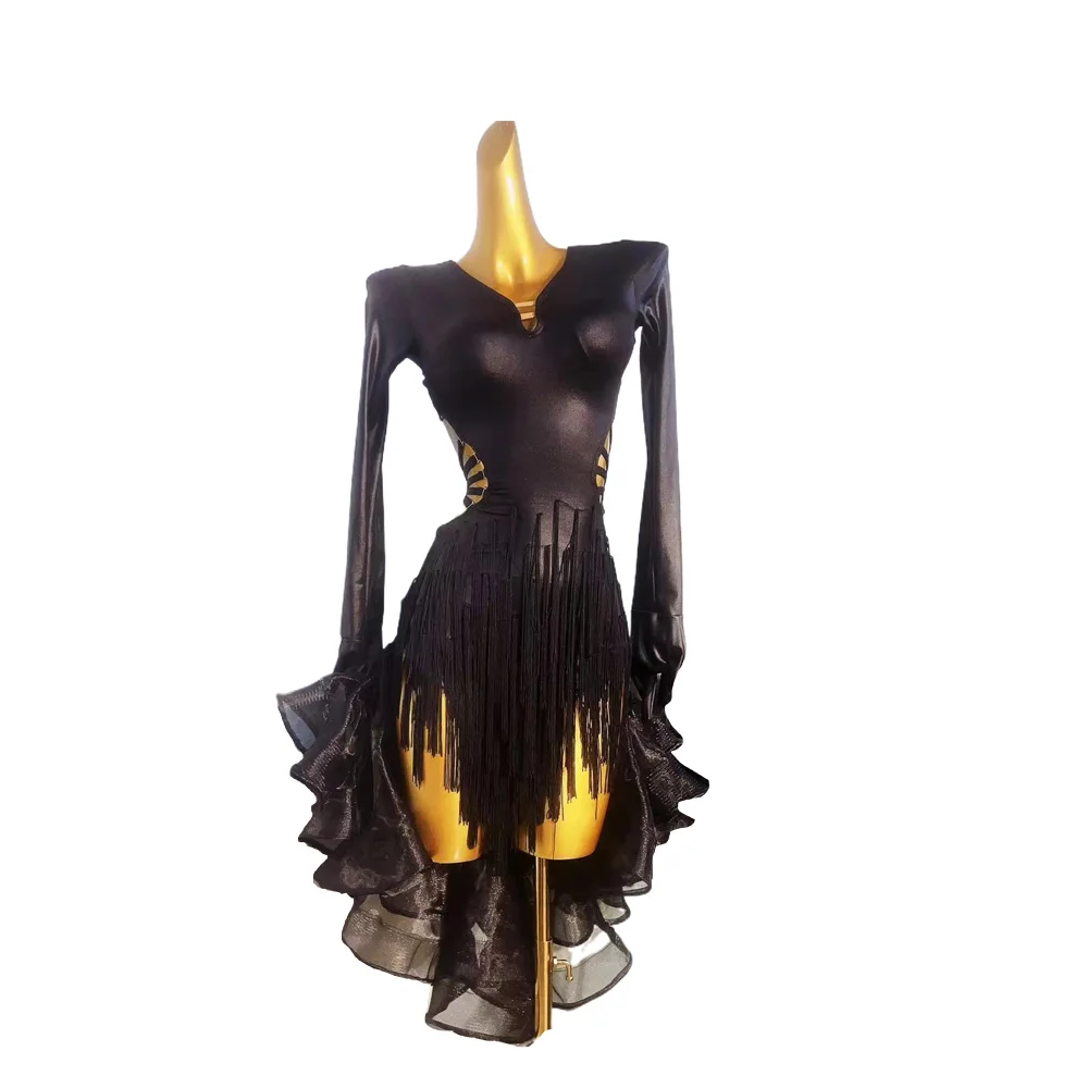 Latin Dance International Stage Advanced Competition Uniform Black Silk Mesh High-end Custom Samba Dance Dress