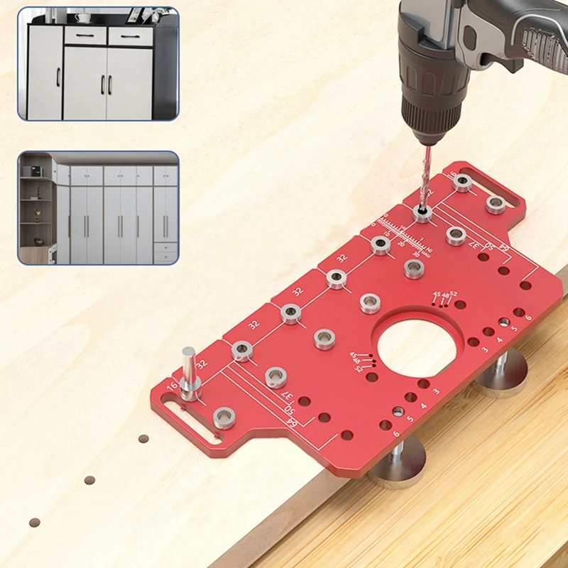 2In1 Door Handle Shelf Pin Drilling Guide Jig Woodworking Hinge Drilling Locator Hinged Cabinet Door Hole Puncher Jig