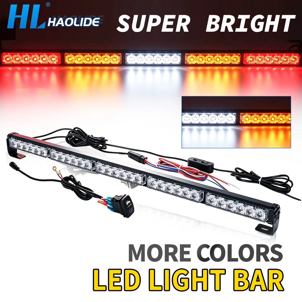 

HL Car Emergency Beacon Lights 12V 24V Truck Emergency Fireman Police Warning Lights Bar White Yellow Signal Lamp off-road use