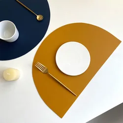 PU Leather Placemat for Table Insulation Pads Tableware Waterproof Oil-proof Semicircle Table Mats Home Decoration Kitchen Tool