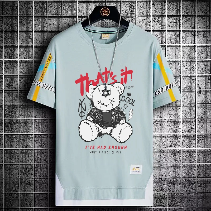 2024 Summer Men's T Shirts Korean Fashion Streetwear Short Sleeve Tops Tees Trend Men Clothing Harajuku Graphic T Shirt Men