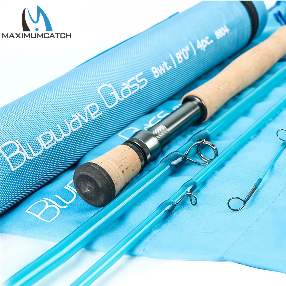 Maximumcatch Bluewave 8FT 8WT Saltwater Fly Fishing Rod Moderate Fast Action 4pc Transparent Fiberglass Fly Rod