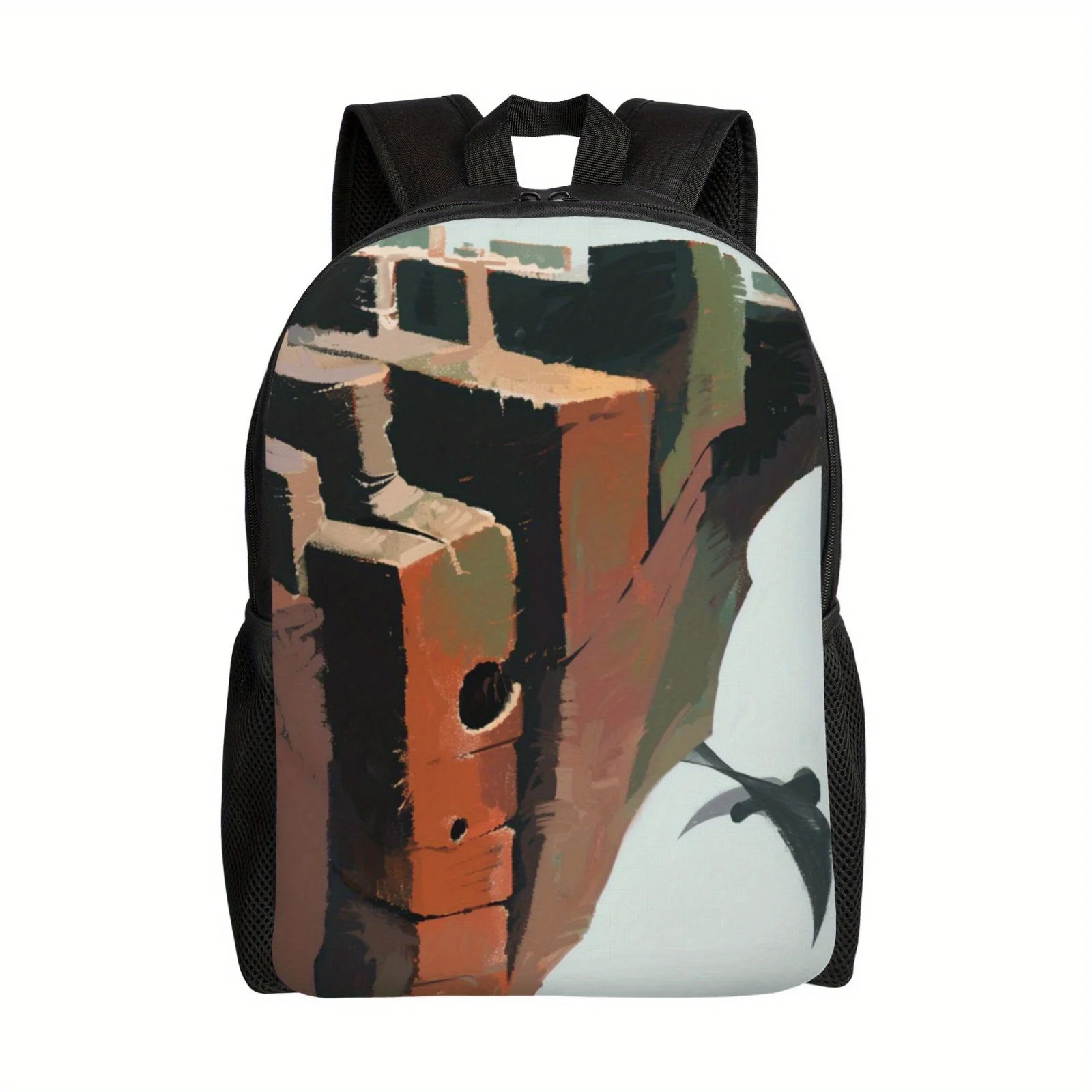 

A street style backpack with a watercolor style pattern, suitable for both male and female casual travel university students