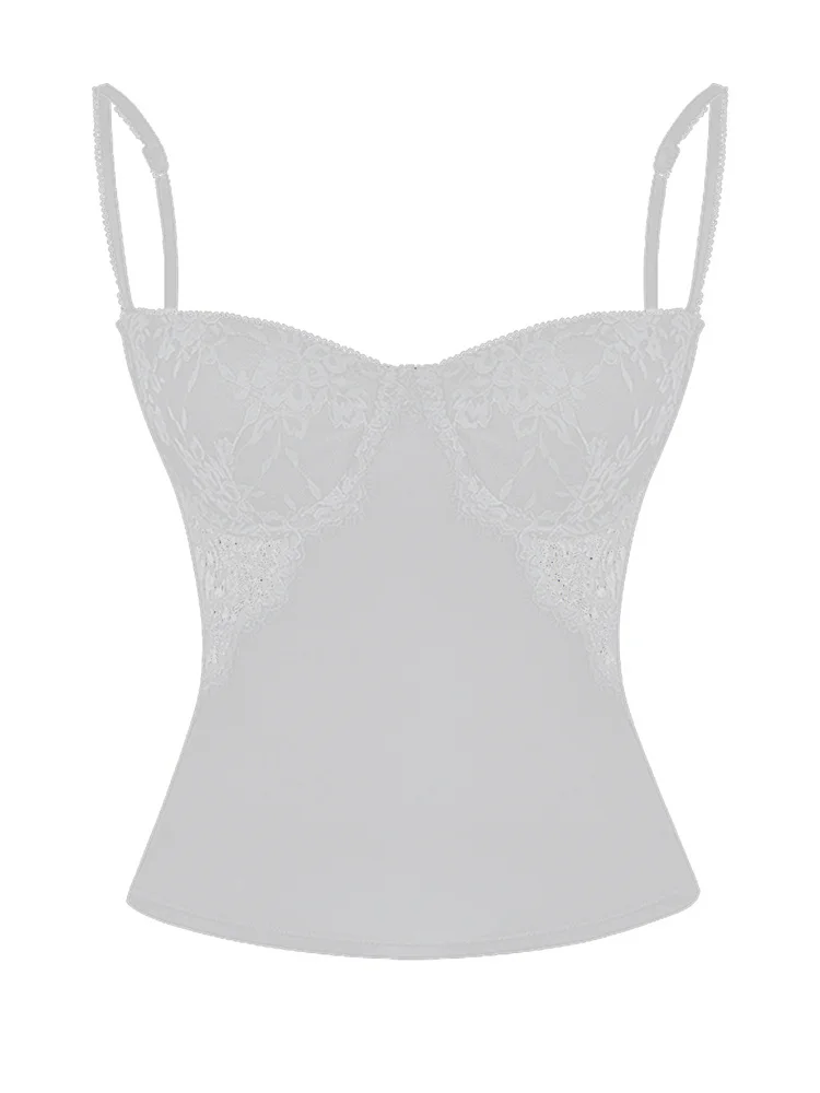 Chronstyle Vintage Mouwloze Riem V-Hals Laag Uitgesneden Camis Tops Voor Vrouwen Zwart Slim Fit Kant Patchwork Doorzichtig Tank Mini Vest