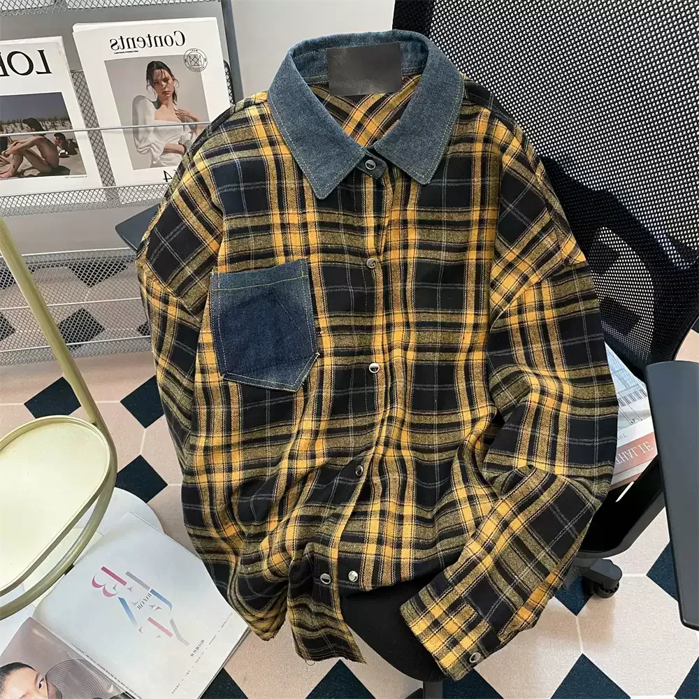 

Women's Mesh Casual Splicing Shirt Collared Long Sleeve Y2K High Street Harajuku Fashion Retro Autumn Winter Top Shirt Clothing