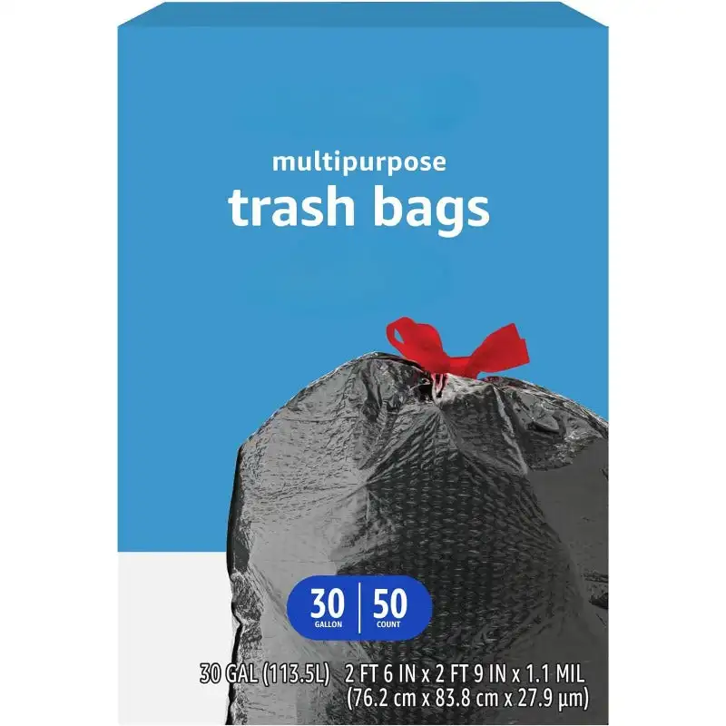 

Multipurpose Drawstring Trash Bags, Unscented, 30 Gallon, 50 Count