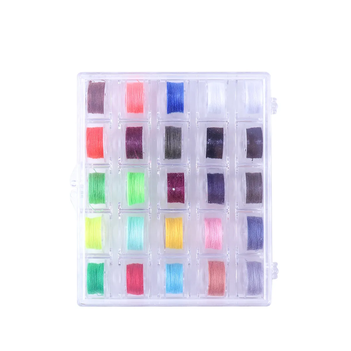 25Pcs Plastic Bobbins Spools Kit for Domestic Sewing Machines 25 Non Repeating Thread Colors Organized in Clear Bobbin Box