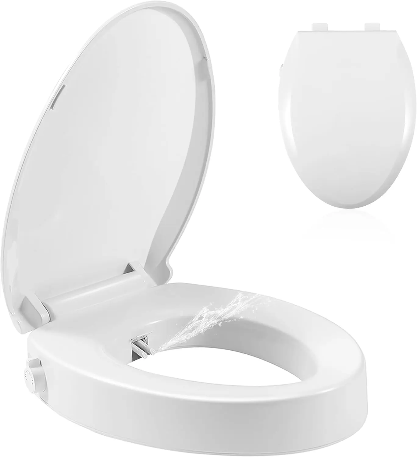 

Elongated Bidet Toilet Seat with Adjustable Water Pressure, Dual Nozzles, Non-Electric, White