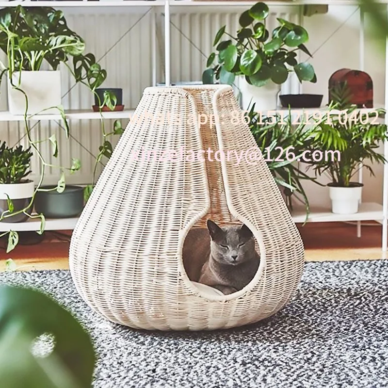 

Customizable hand-woven autumn and winter warm pet nest, closed rattan cat nest