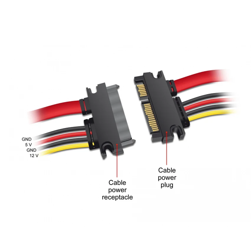 Cable de extensión SATA 6 Gb/s enchufe de 22 Pines, receptáculo de 22 pines SATA (5 V + 12 V), utilizado para diferentes dispositivos, conector SATA de 22 pines