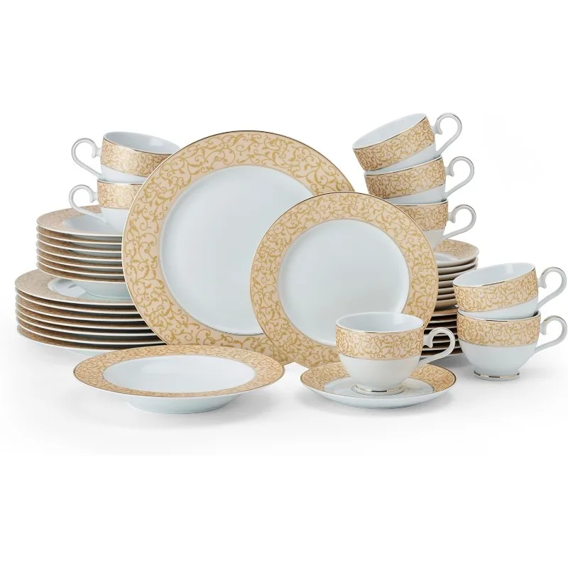 Parchment Gold 40 Piece Dinnerware Set, Service for 8 US(Origin)